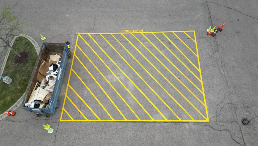 yellow line markings freshly painted for Scout Motors