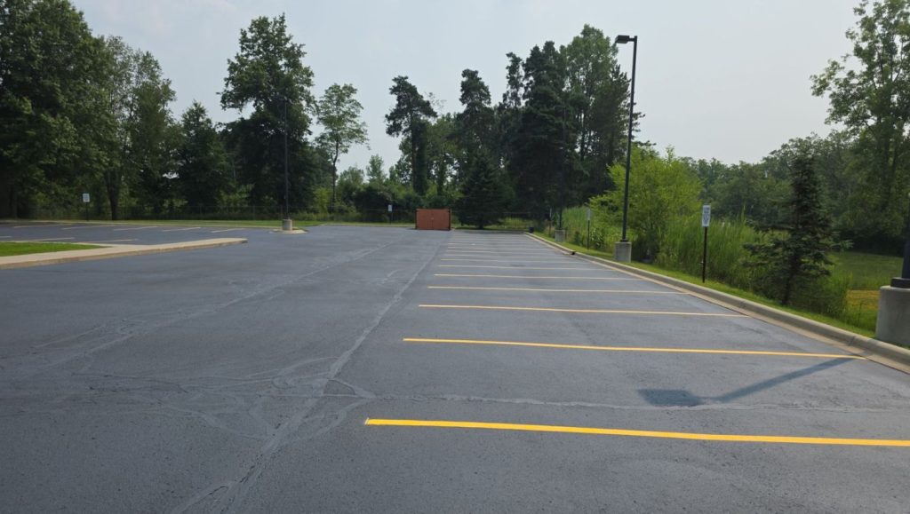 parking spots freshly painted for Advia Credit Union parking lot