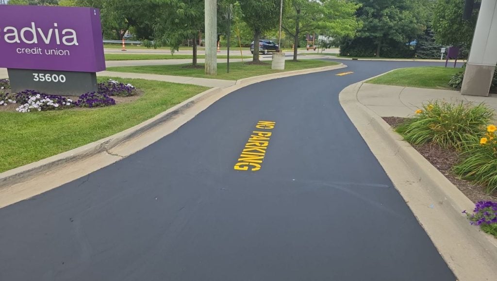 line markings freshly painted for Advia Credit Union parking lot