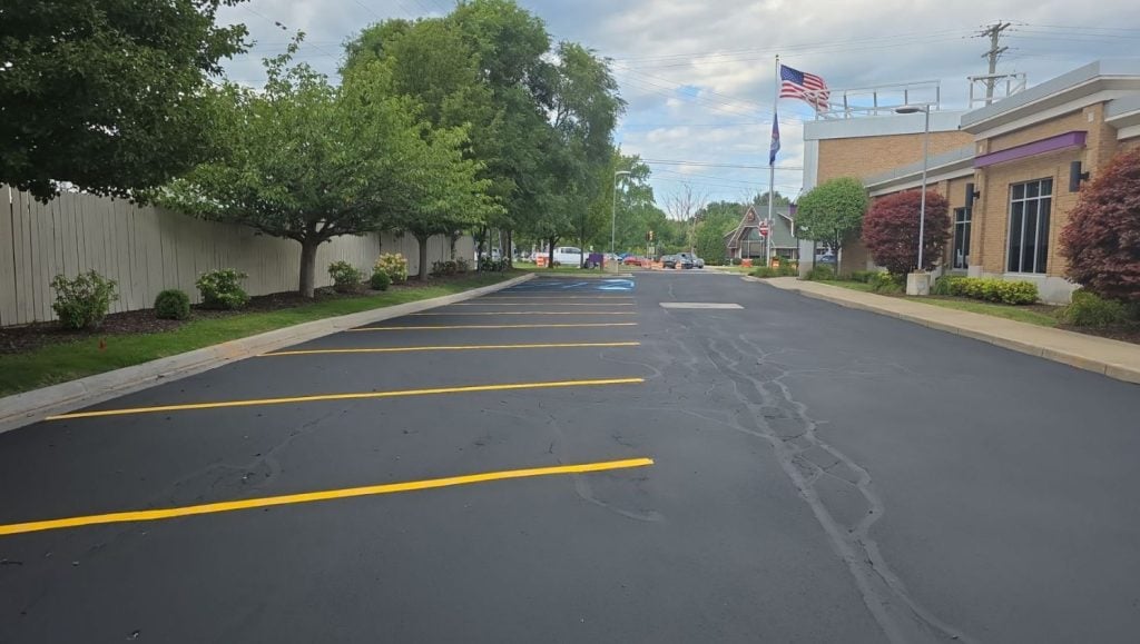Advia Credit Union parking lot freshly painted