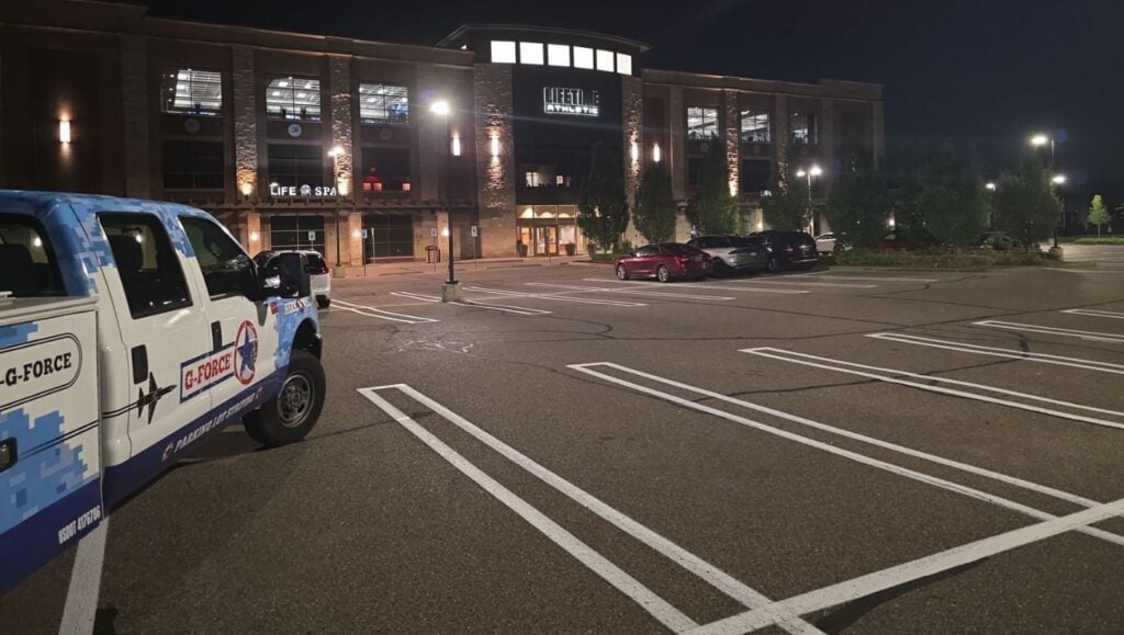 parking spots freshly painted for Lifetime Fitness parking lot