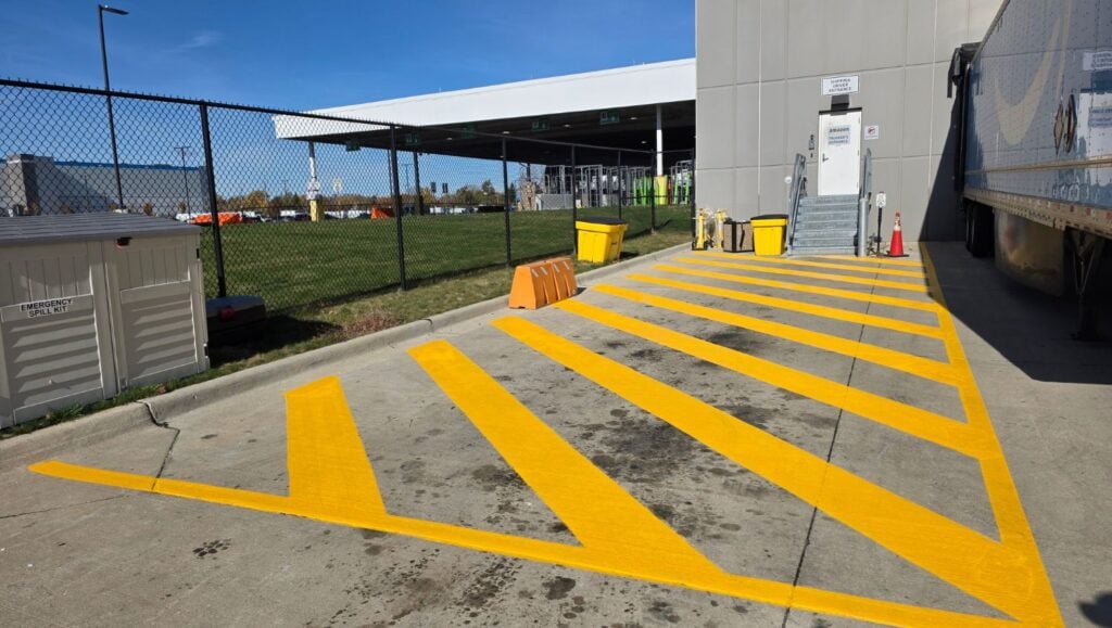 line striping freshly painted for Amazon parking lot