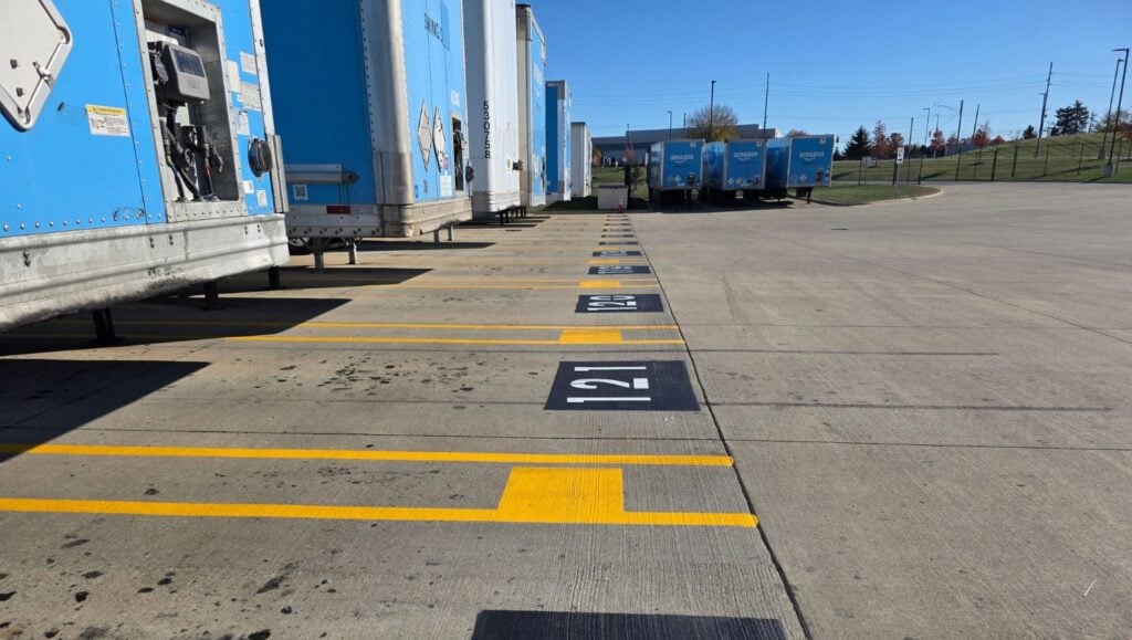 line markings freshly painted for Amazon parking lot