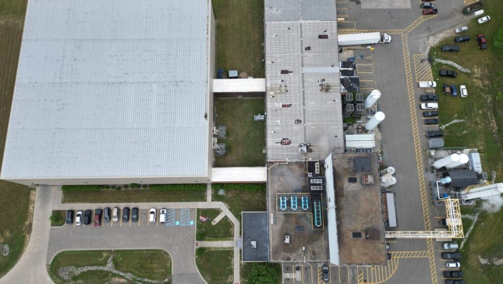Wyman Gordan parking lot aerial view with freshly painted line markings