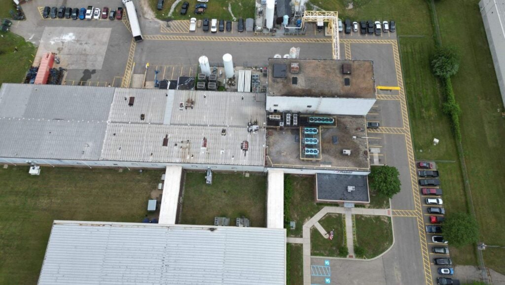 Wyman Gordan parking lot freshly painted aerial view