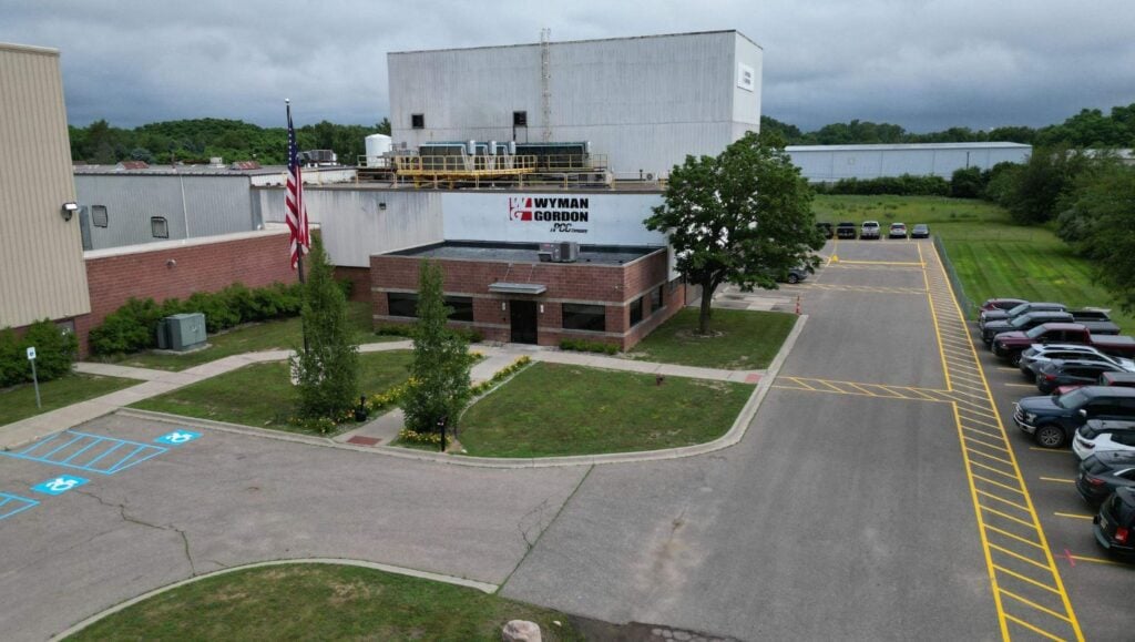 aerial view of Wyman Gordan parking lot with freshly painted line markings