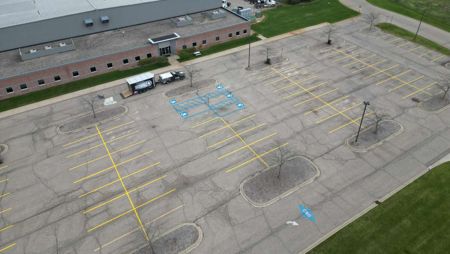 above view of new parking lot