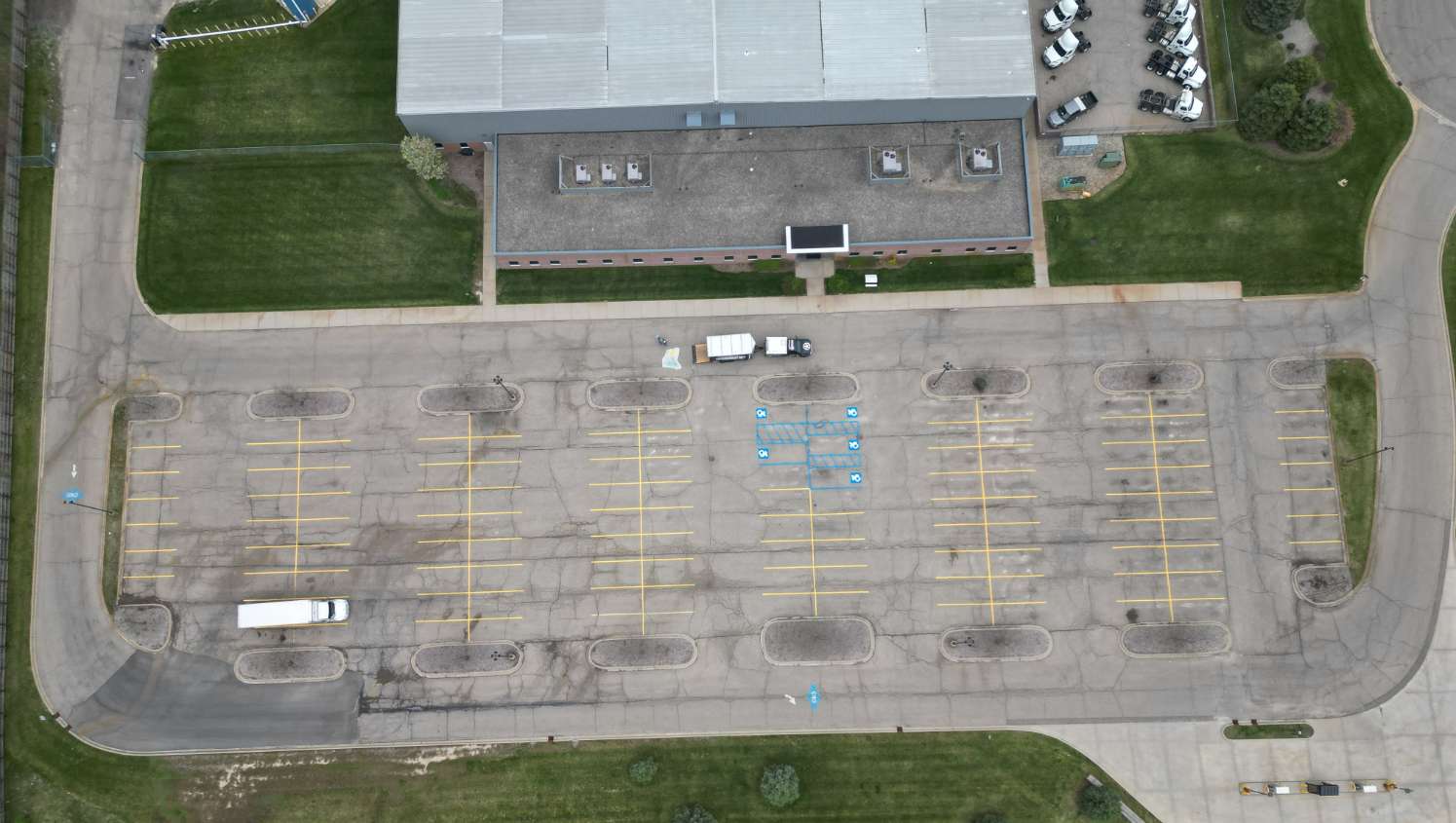 above view of re-striped parking lot