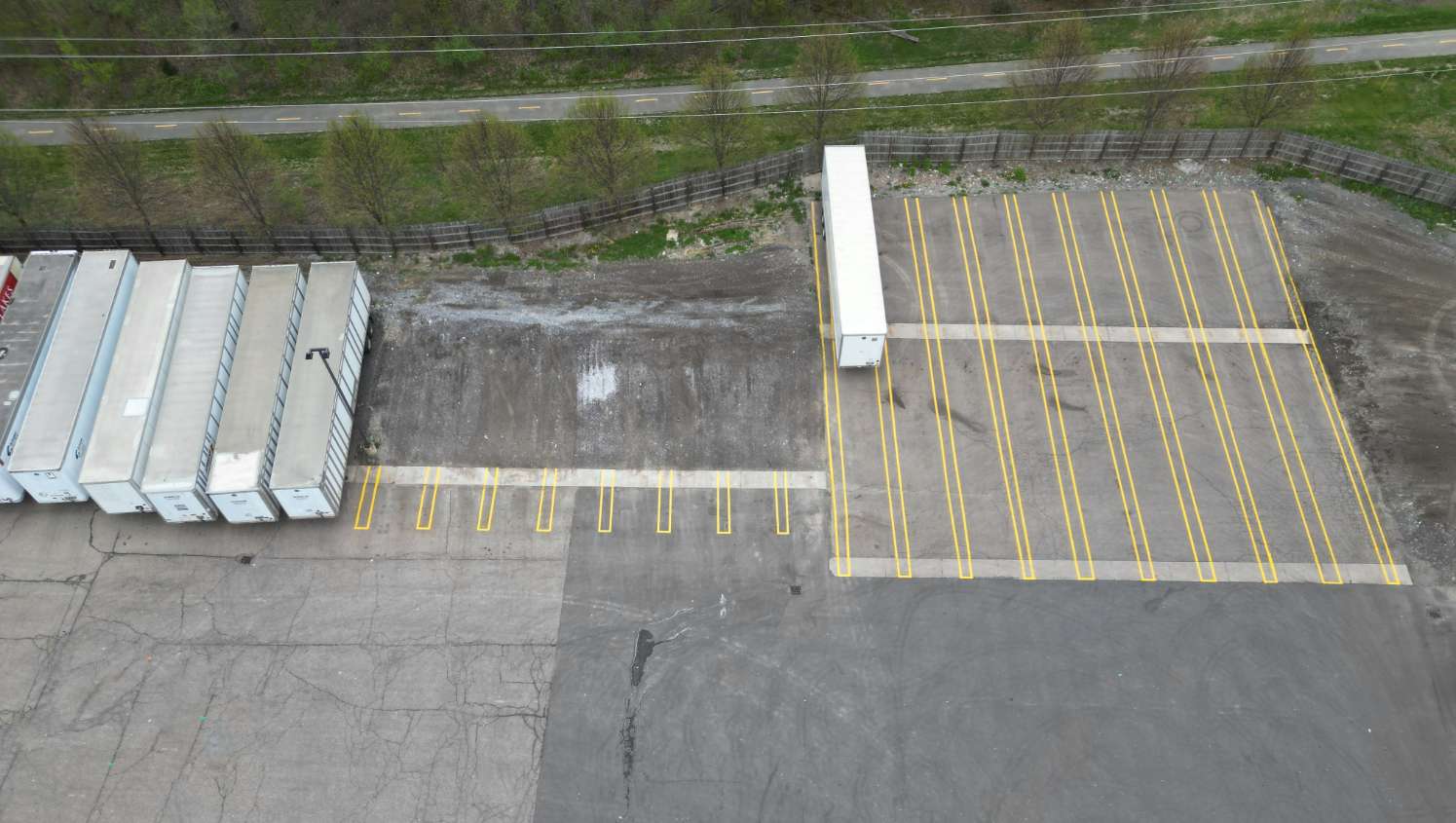 above view of re-striped truck stalls
