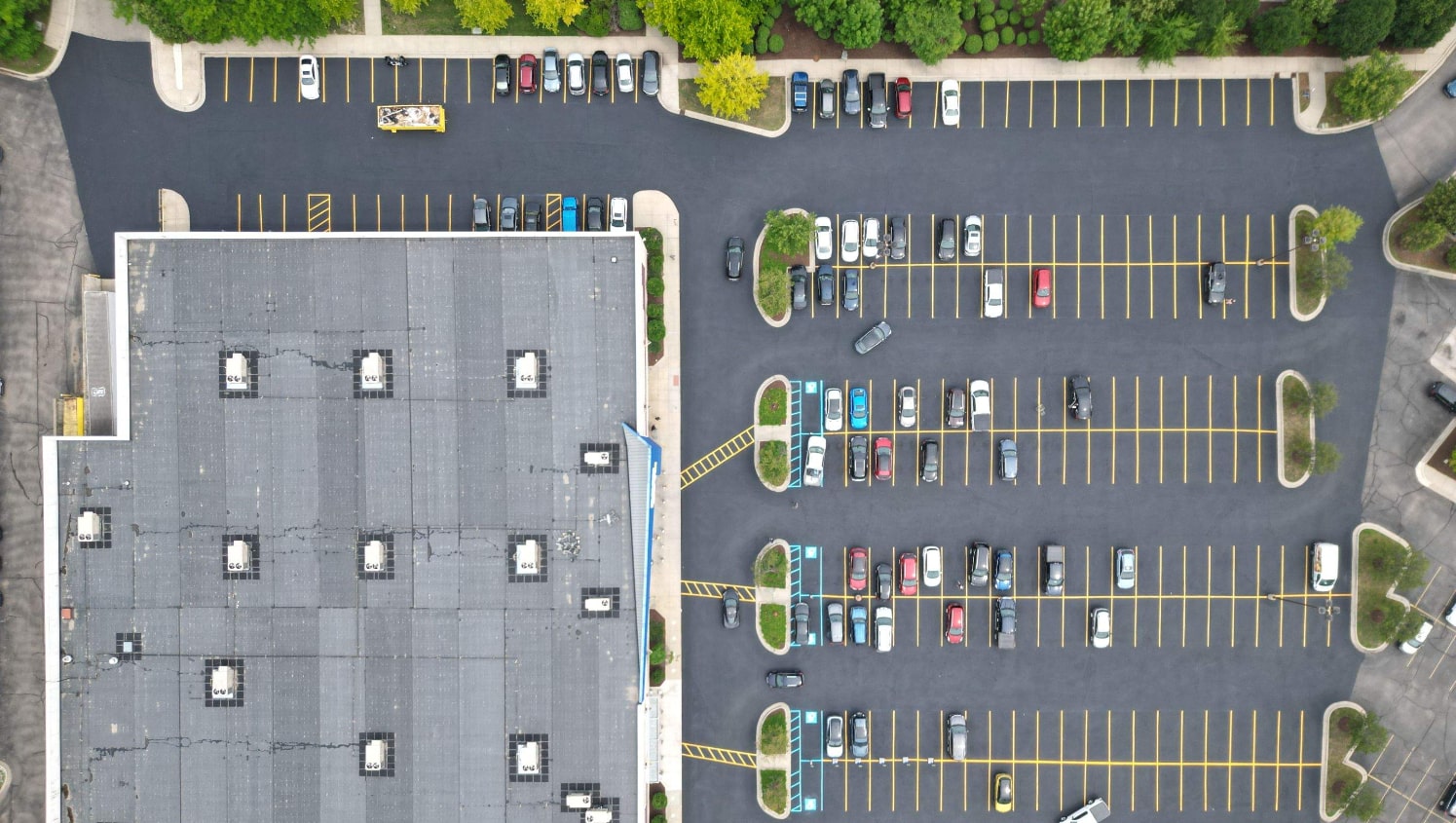 aerial view of new parking lot markings