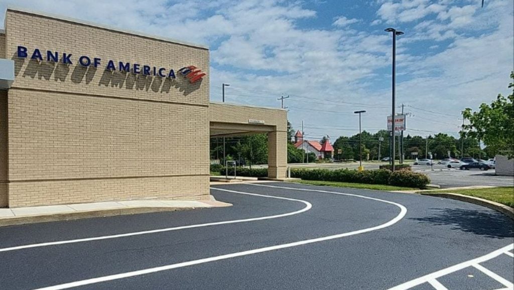 bank of america freshly painted parking lot