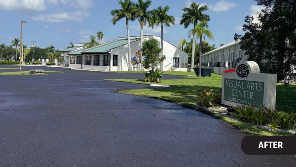 After Asphalt Sealcoating and Line Striping for Punta Gorda Visual Arts Center in Punta Gorda, FL