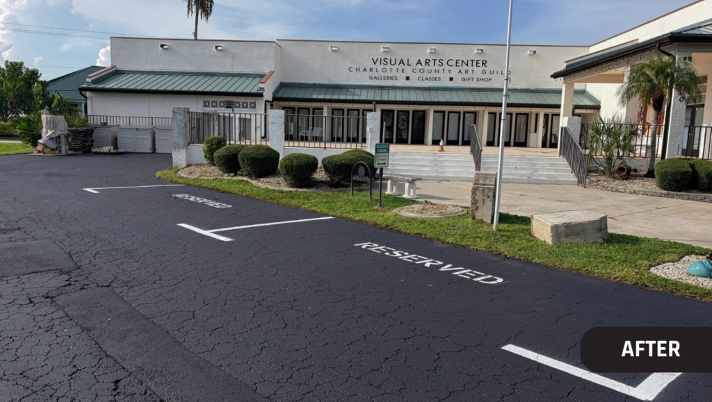 After Service Asphalt Sealcoating and Line Striping for Punta Gorda Visual Arts Center in Punta Gorda, FL