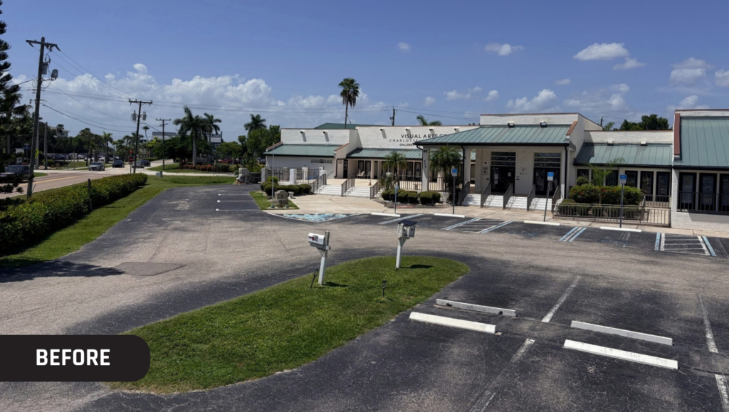 Before Job Field Asphalt Sealcoating and Line Striping for Punta Gorda Visual Arts Center in Punta Gorda, FL