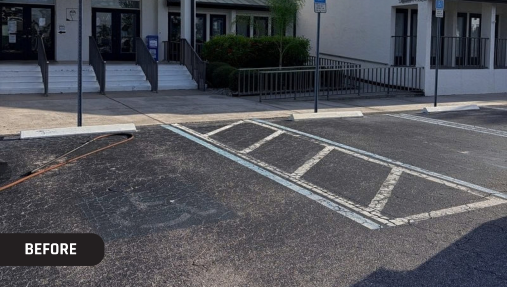 Before Repair Asphalt Sealcoating and Line Striping for Punta Gorda Visual Arts Center in Punta Gorda, FL