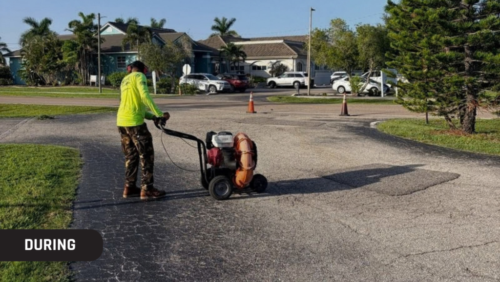 During Job Asphalt Sealcoating and Line Striping for Punta Gorda Visual Arts Center in Punta Gorda, FL