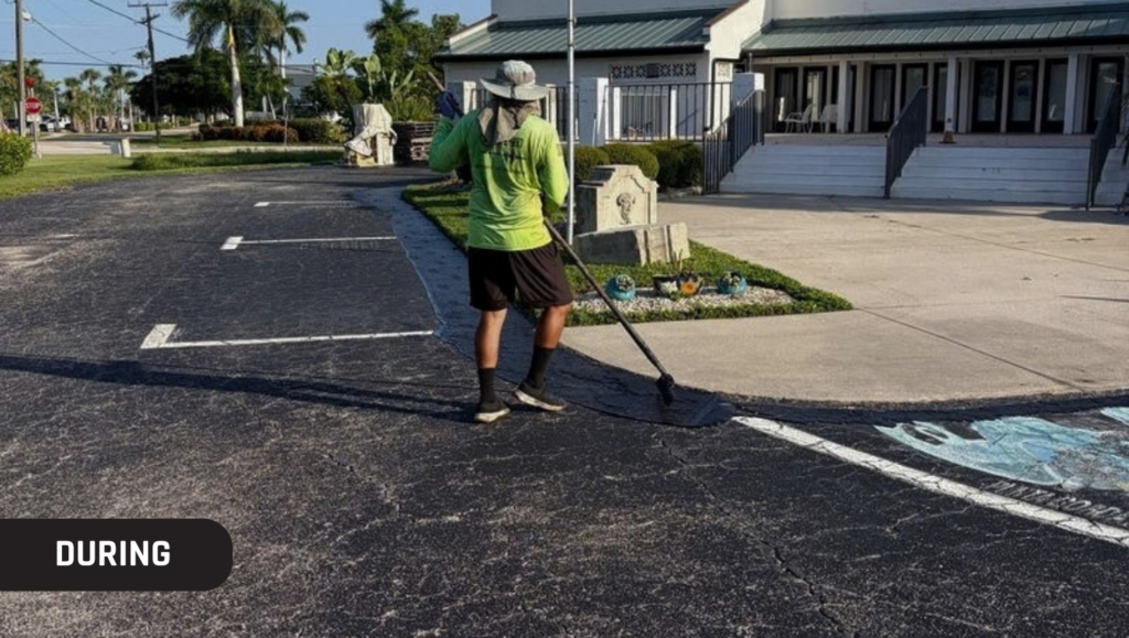 During Project Asphalt Sealcoating and Line Striping for Punta Gorda Visual Arts Center in Punta Gorda, FL