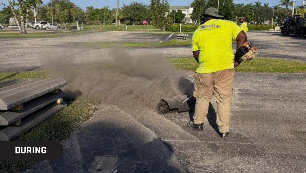 During Work Asphalt Sealcoating and Line Striping for Punta Gorda Visual Arts Center in Punta Gorda, FL