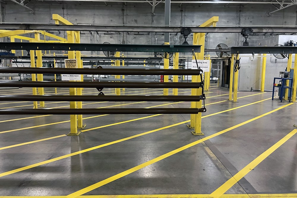forward view of parallel warehouse markings at Play Power in Irving, TX