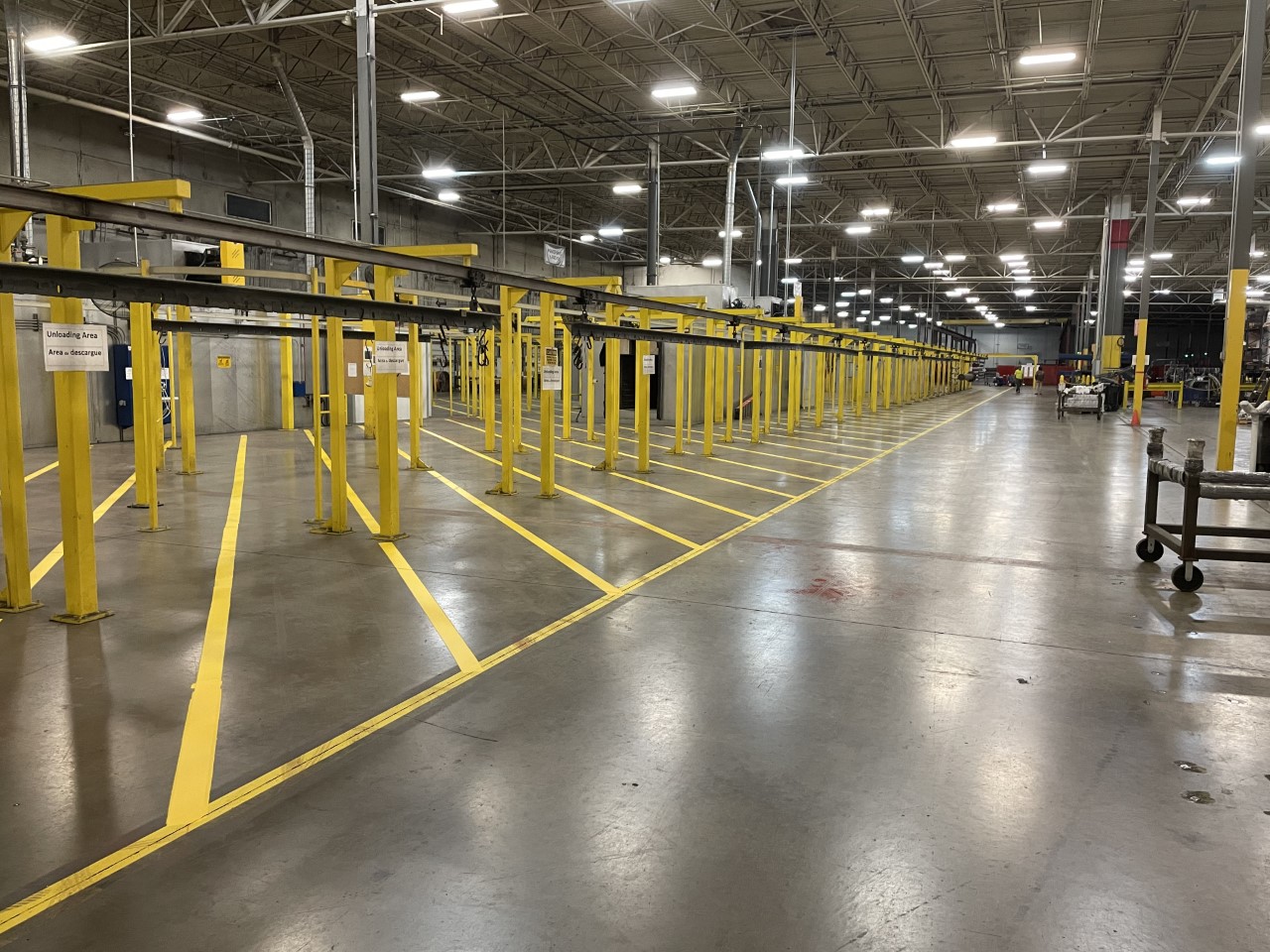 view of new warehouse stripes and open walkway at Play Power in Irving, TX