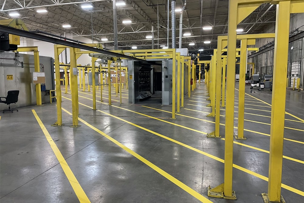 view of straight, parallel warehouse stripes at Play Power in Irving, TX