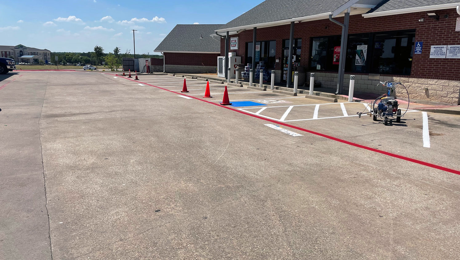 new line stripe markings for a gas station