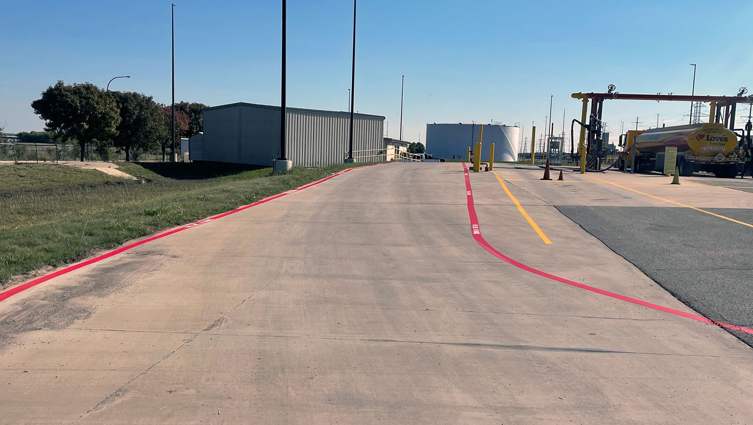 new fire lane markings at love’s travel stop distribution center