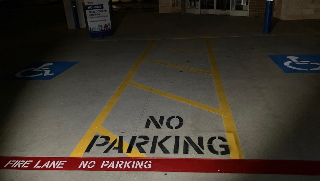 no parking line markings freshly painted for CVS