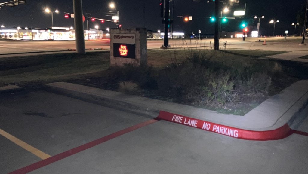 close-up of ada compliance parking spots for CVS parking lot