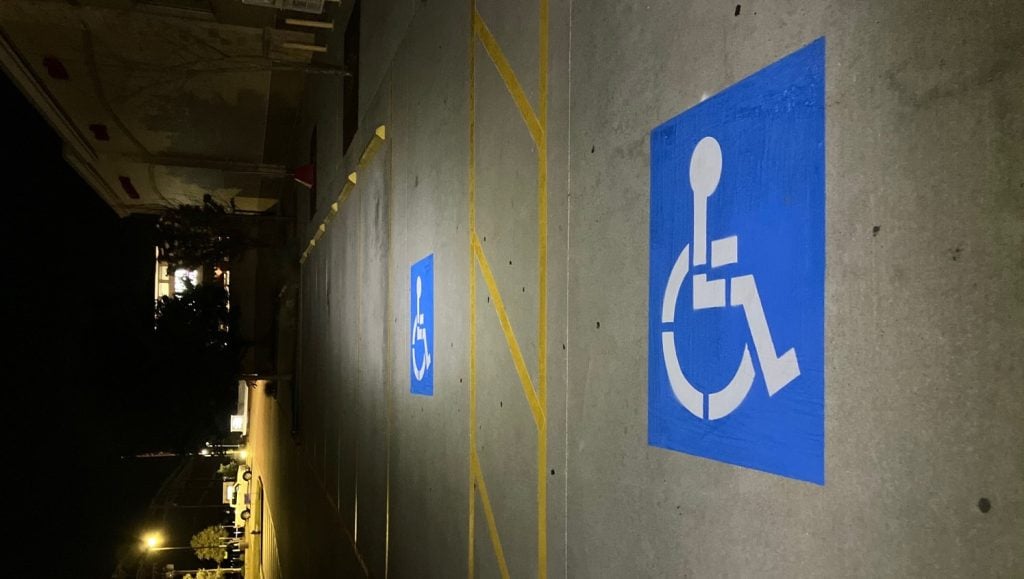 cross walk freshly painted for CVS parking lot