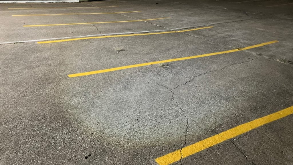 close-up of no parking line markings for Randol Mill Family Dentistry
