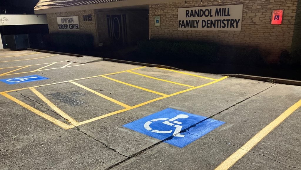 freshly painted parking spots for Randol Mill Family Dentistry parking lot