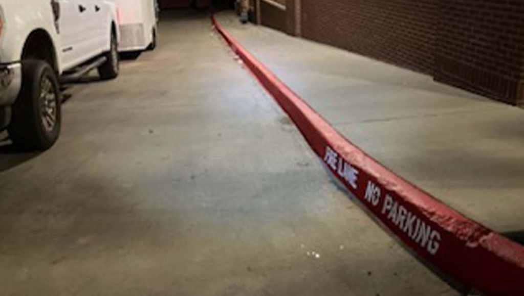 fire lane markings freshly painted for CVS parking lot
