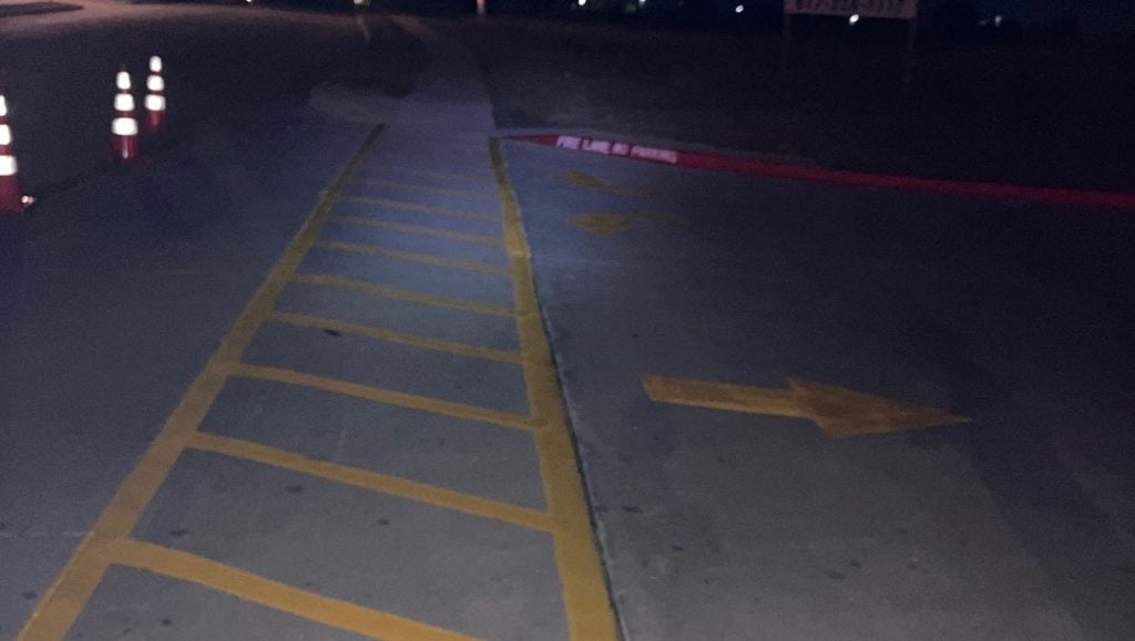 line striping freshly painted for CVS parking lot