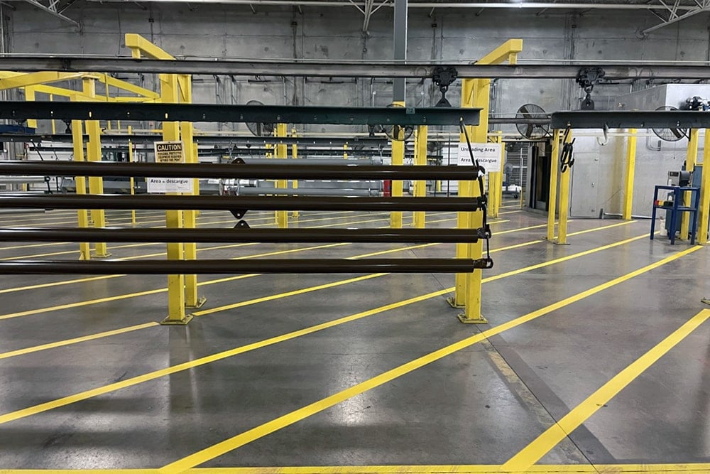view of new warehouse stripes and open walkway at Play Power in Irving, TX