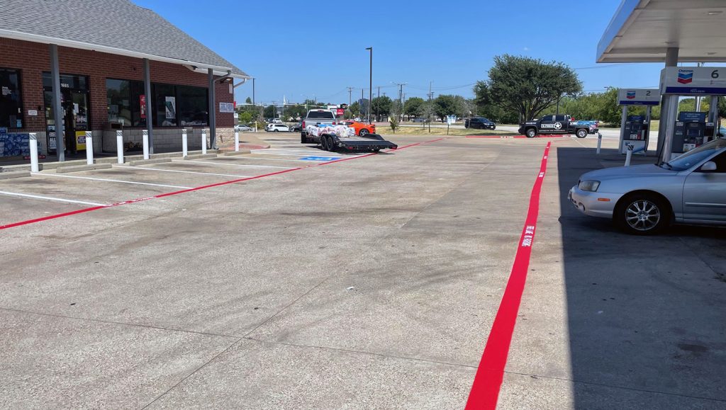 freshly painted fire lane markings