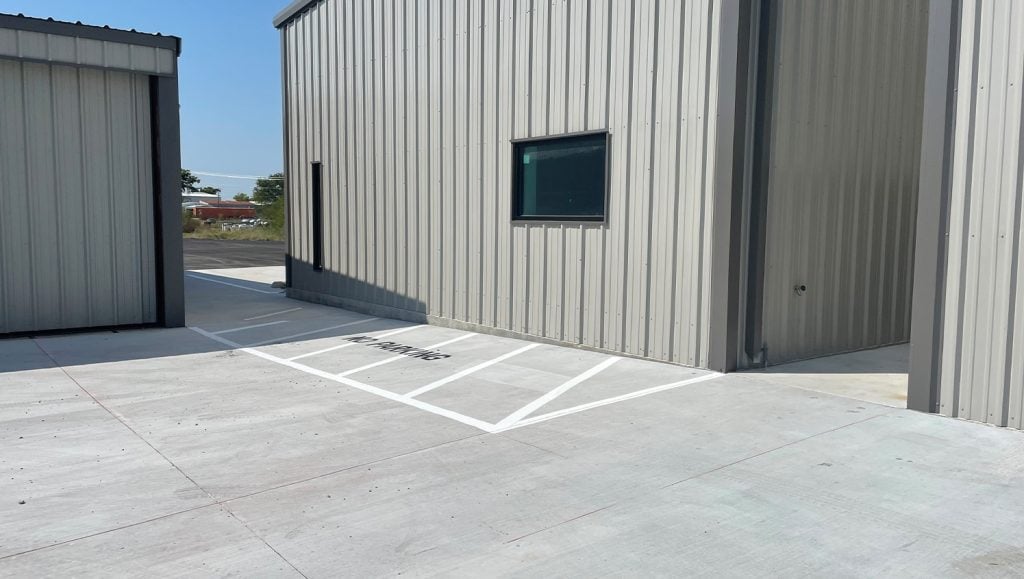 freshly painted line markings for Decatur Municipal Airport parking lot