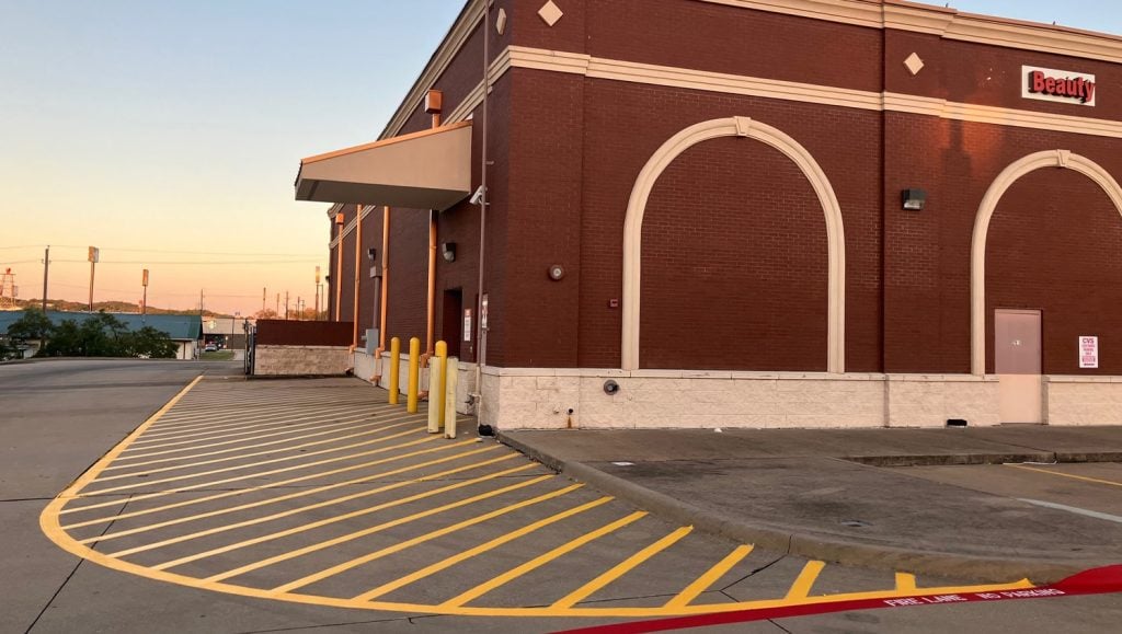 side view of CVS parking lot freshly painted