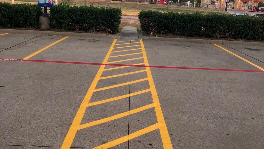 crosswalk freshly painted for CVS parking lot