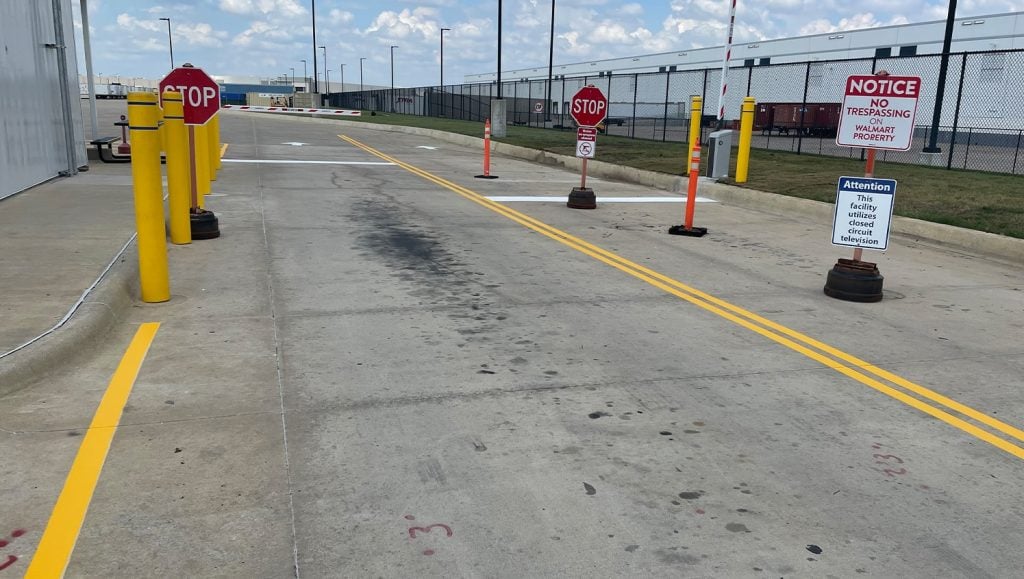 line markings freshly painted for Walmart DC Center parking lot