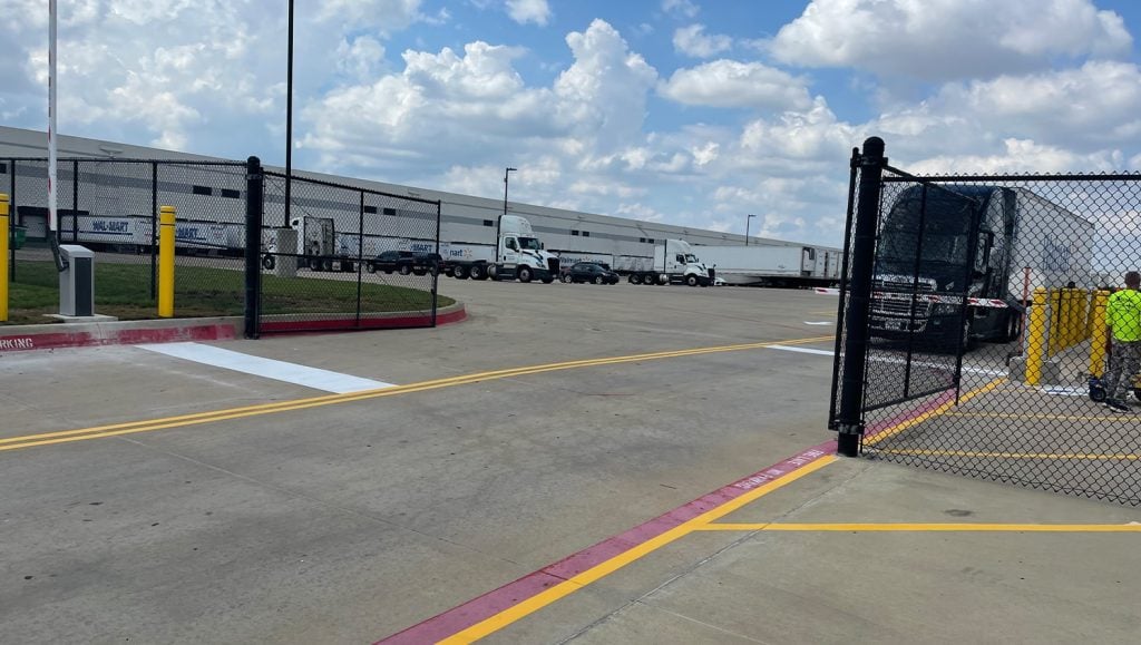 Walmart DC Center parking lot freshly painted line markings