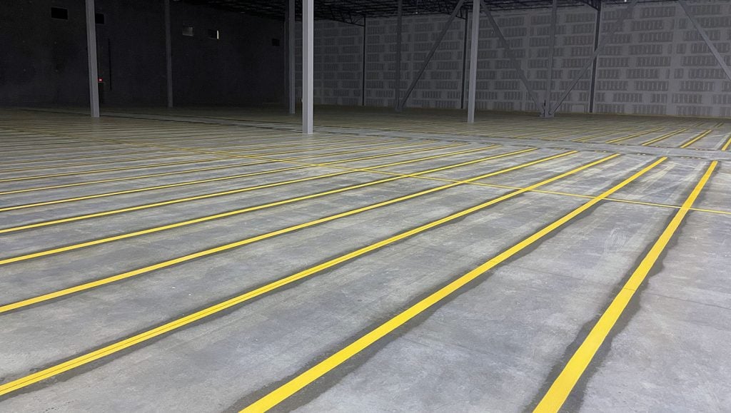 newly striped pallet location markers
