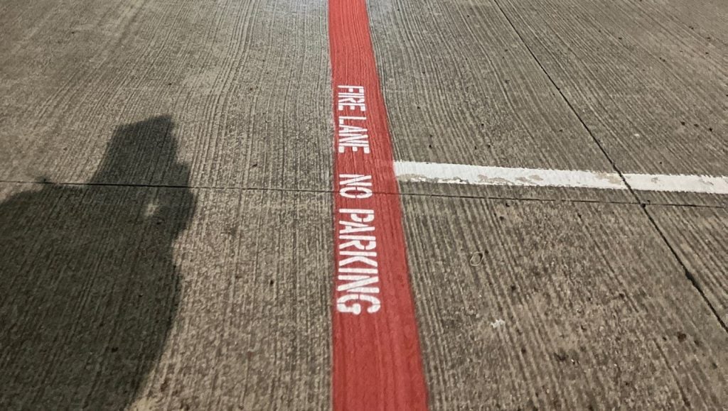 fire lane markings parking lot for The Parks at Texas Star parking lot