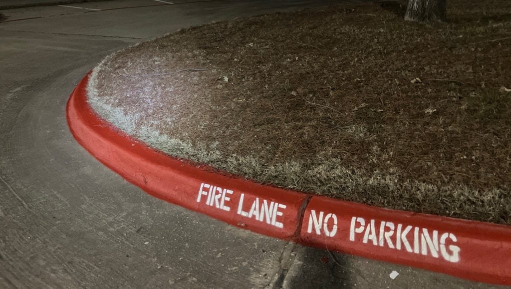 fire lane markings freshly painted for The Parks at Texas Star
