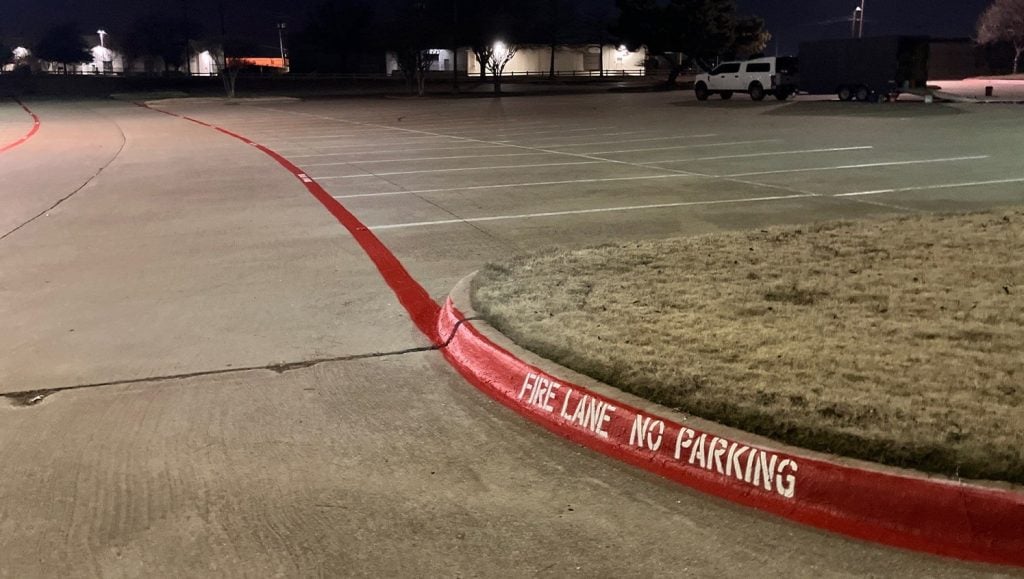 fire lane striping for The Parks at Texas Star freshly painted
