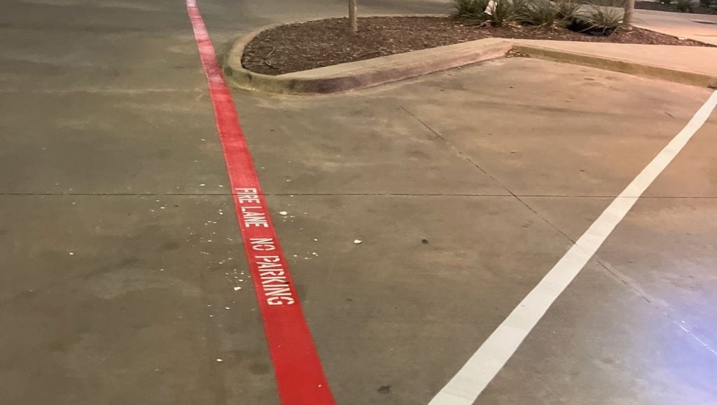 close-up of fire lane striping for Jersey Mike's Subs