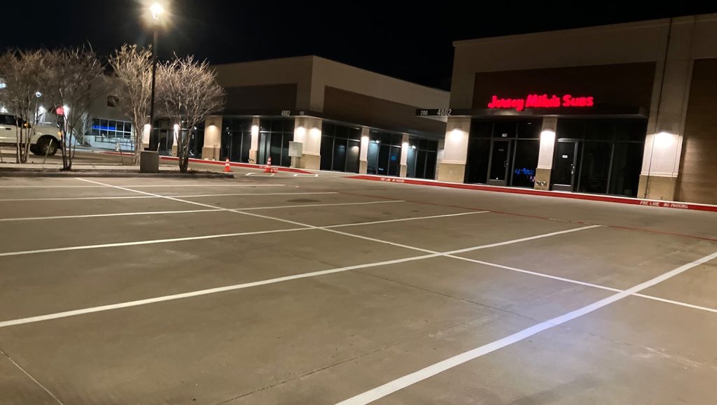 Jersey Mike's Subs parking lot with freshly painted parking spots