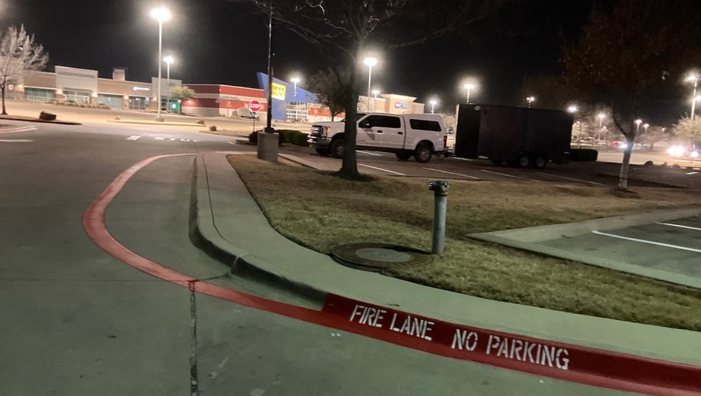 IN-N-OUT parking lot with freshly painted fire lane markings