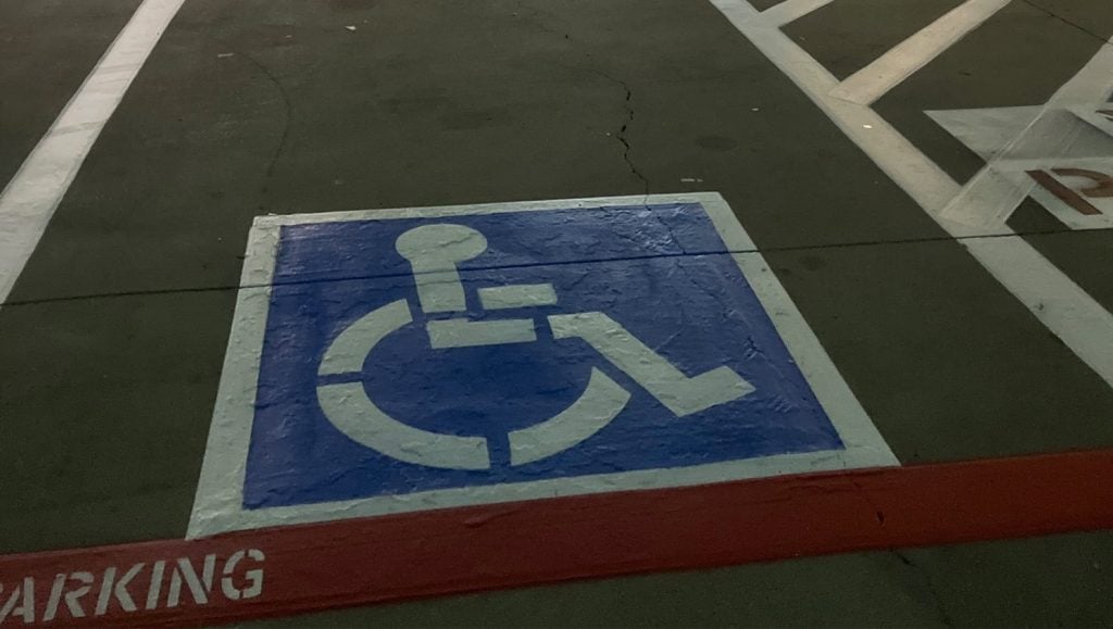 ada compliance parking spot freshly painted for IN-N-OUT parking lot
