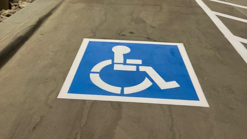 close-up of ada compliance parking spot freshly painted for IN-N-OUT